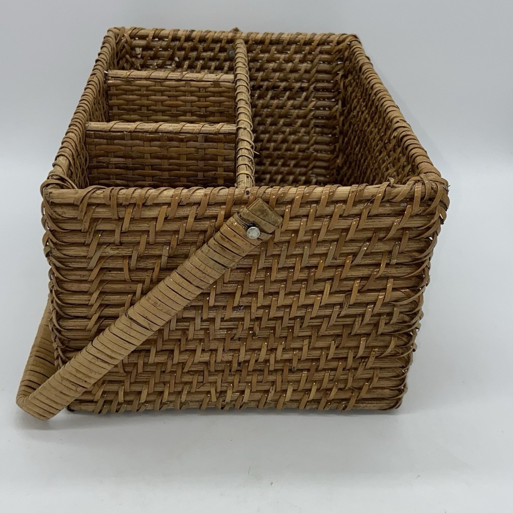 Utensil‎ Holder Rattan Paper Plates Forks Spoons Knives Camping Picnic EUC - Picture 4 of 10